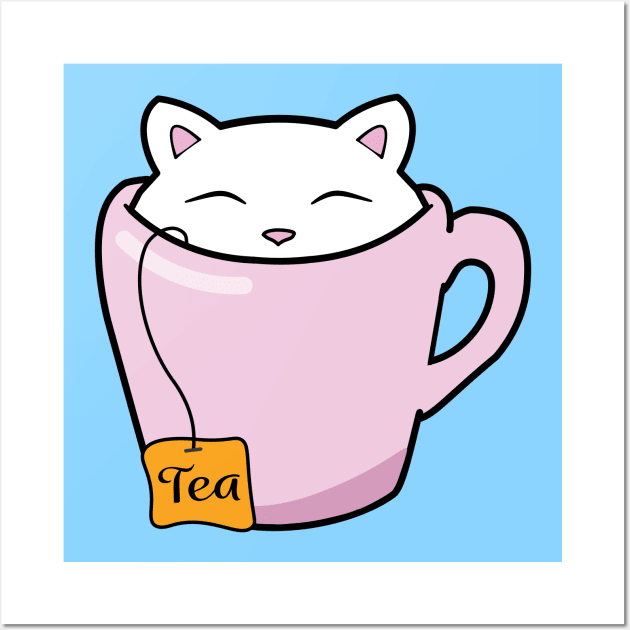 Cute cat in a pink cup of tea Wall Art by Purrfect